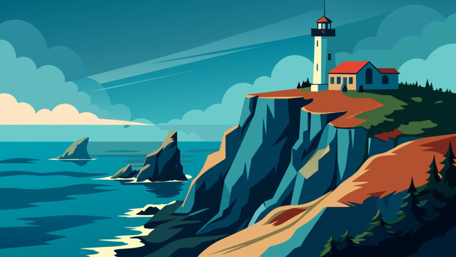 coastal cliffside with a lighthouse