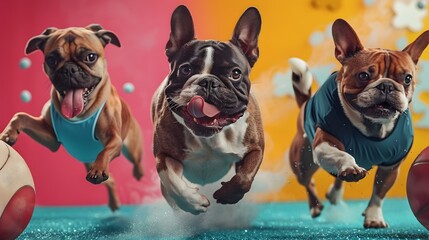 Three Dogs in Exuberant Sports Action: A Pet Sports Day Experience