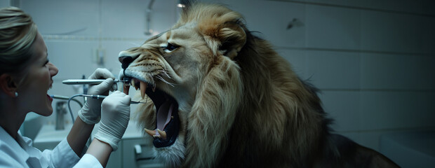 lion at the dentist as creative conceptual advertising for a dental clinic