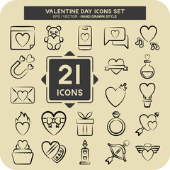 Icon Set Valentine Day. related to Love symbol. hand drawn style. simple design editable. simple illustration