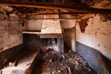 Fireplace inside an abandoned house