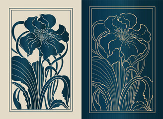 Art nouveau style flower plant motif template. 1920-1930 years vintage design. Symbol motif art deco design.