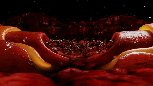 blood stream and cigarette butts. smoking health harm concept. Inside human body.