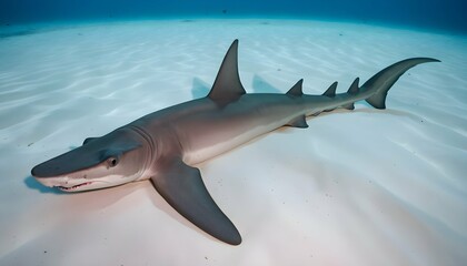 A Hammerhead Shark Resting On The Ocean Floor - obrazy, fototapety, plakaty