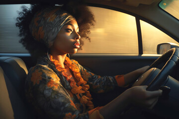 African American woman driving her car.