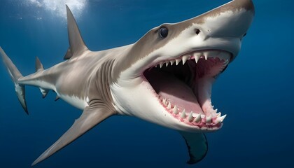 A Hammerhead Shark With Its Mouth Open Showing Row Upscaled 3 - obrazy, fototapety, plakaty