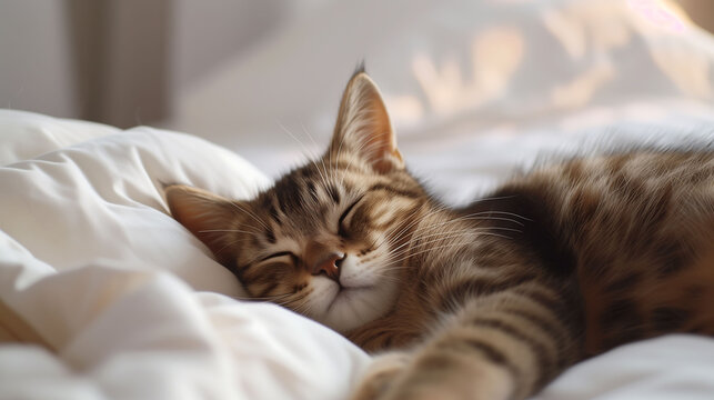 A beautiful closeup cute cat, enjoying himself indoors, domestic animals, purring cat