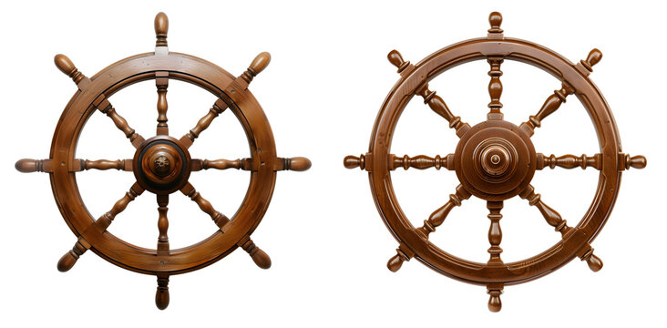 Wooden helm wheel isolated png on transparent background