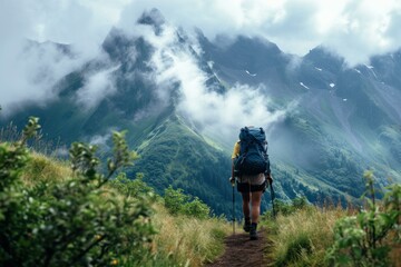 Adventurous Backside hiker. Adventure summer bag. Generate Ai