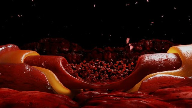blood stream. red blood cells. Inside human body.