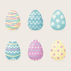 An illustration of a set of Easter eggs. Decorated Easter eggs in the flat style.