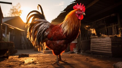 rooster in the yard - obrazy, fototapety, plakaty