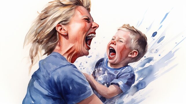 Illustration. A boy who is being shouted at by his mother