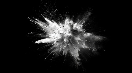 Abstract burst of white explosion isolated splatter, with charcoal powder dust creating black smoke