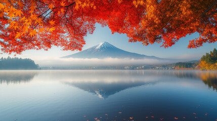 Summer in Japan mountain lake colorful trees