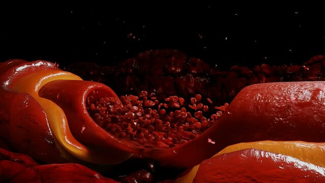 blood stream. red blood cells. Inside human body.