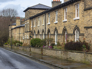 Workers' cottages in the Unesco World Heritage Site of Saltaire a village built by Titus Salt for the men and women working at his mill and now considered one of the prime model villages in the world