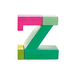 Wooden letter Z in modern colors 3D font alphabet of toy blocks