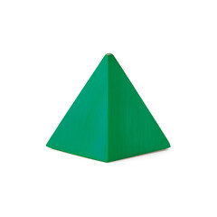 Green wooden pyramid geometric shape in modern colors 3D font alphabet of toy blocks