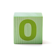 Number 0 in modern colors 3D cube font alphabet of wooden toy blocks