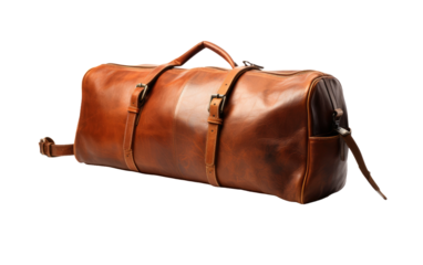 Brown Leather Duffel Bag on White Background. On White or PNG Transparent Background.