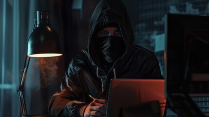 hooded hacker at work. 
