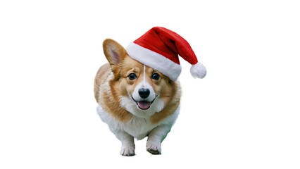 Corgi with Christmas hat. Isolated dog with Santa's hat. Generative Ai.