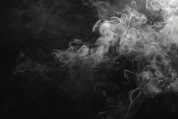 Black and white smoke swirling and billowing against a black backdrop, creating abstract patterns and shapes