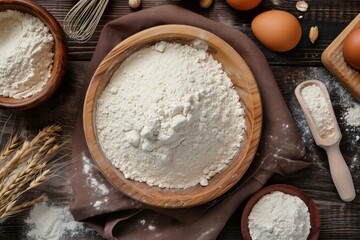 Bakery flour table topview. Dark pastry. Generate Ai