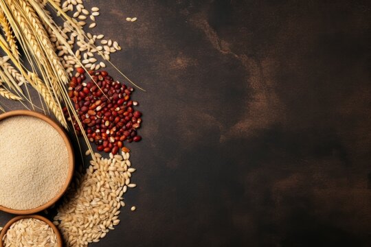 top view of grains with copy space for text. food background for stock photography - generative ai
