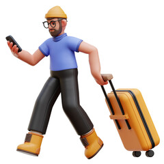 Man Walking with Suitcase 3D Character Illustration