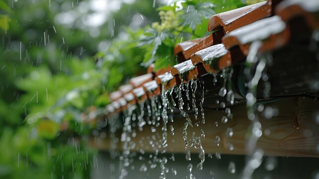 Heavy rain falling on the roof in rainy season