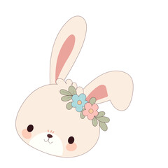 Happy Easter Rabbit Icon. Cute Easter Bunny Mascot. Traditional Spring Holiday Decoration Rabbit Funny Character Symbol  Illustration Art. 