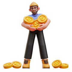 Man Carrying Coins 3D Character Illustration