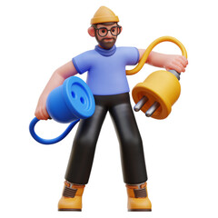Man Pull Out the Plug 3D Character Illustration