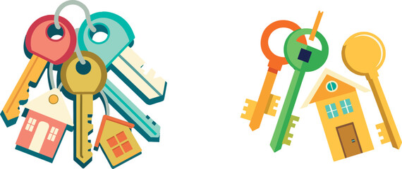 Colorful illustrated house keys and keychains