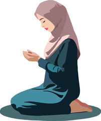 Illustration of a young woman in a hijab praying peacefully