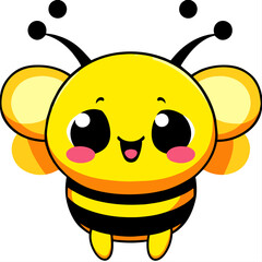 A cute yellow cartoon bee character with a big smile