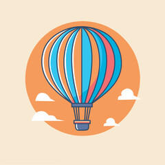 Hot air balloon on the sky. Vector illustration in minimalist design
