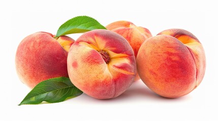 Fototapeta na wymiar peach fruits with green leaf isolated on white background,generative ai,