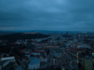 Night aerial view of the city of Brno in the Czech Republic