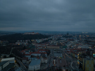 Night aerial view of the city of Brno in the Czech Republic