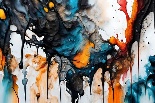 Ink, paint, abstract. Closeup of the painting. Colorful abstract painting background. Highly-textured oil paint. High quality details.
