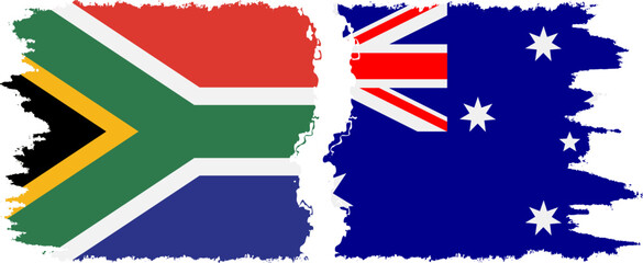 Australia and South Africa grunge flags connection vector