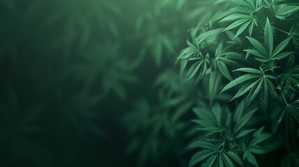 Gradient dark green background with faint cannabis bushes - obrazy, fototapety, plakaty