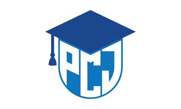 PCJ initial letter academic logo design vector template. school college logo, university logo, graduation cap logo, institute logo, educational logo, library logo, teaching logo, book shop, varsity