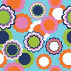 Retro groovy seamless pattern. Vintage background in style of hippie. 60s, 70s, 80s vector wallpaper. Colorful modern print for fabric, wrapping paper, stationery