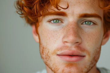 good looking guy Redhead with freckles solid background.
