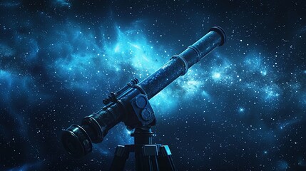 Fototapeta premium Astronomical telescope on the background of a beautiful starry sky at night