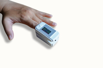 An oximeter is used to measure the pulse rate and oxygen level in the body through the finger.